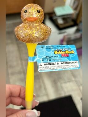 Rubber Duck Novelty Pen Yellow Glitter Sparkle & Squeeze NWT